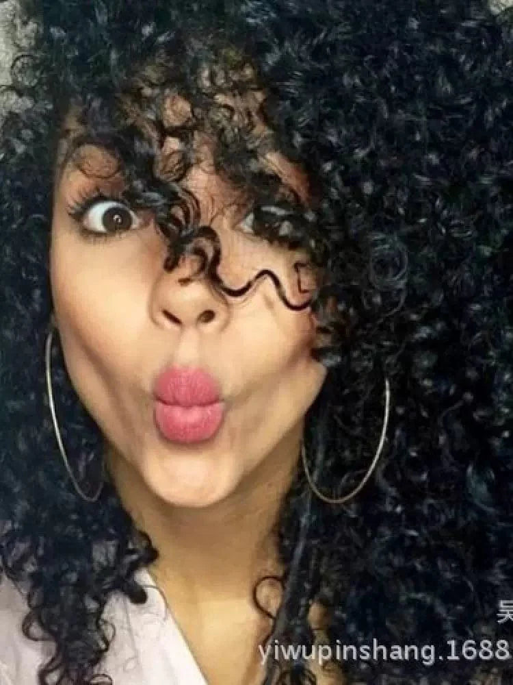 Showlu Black Afro Explosion Wig with short corn curls, synthetic hair, styled for bold African-inspired fashion and performance.