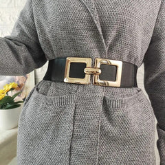  Showlu Fashion Store Black Women Wide Belt For Dress Lady Elastic Cummerbunds Coat Party Female Super Big Buckle Waist Strap Fashion Skirt Black Waistbands