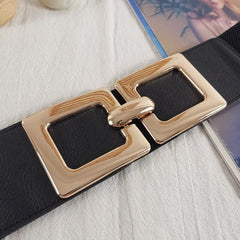  Showlu Fashion Store Black Women Wide Belt For Dress Lady Elastic Cummerbunds Coat Party Female Super Big Buckle Waist Strap Fashion Skirt Black Waistbands