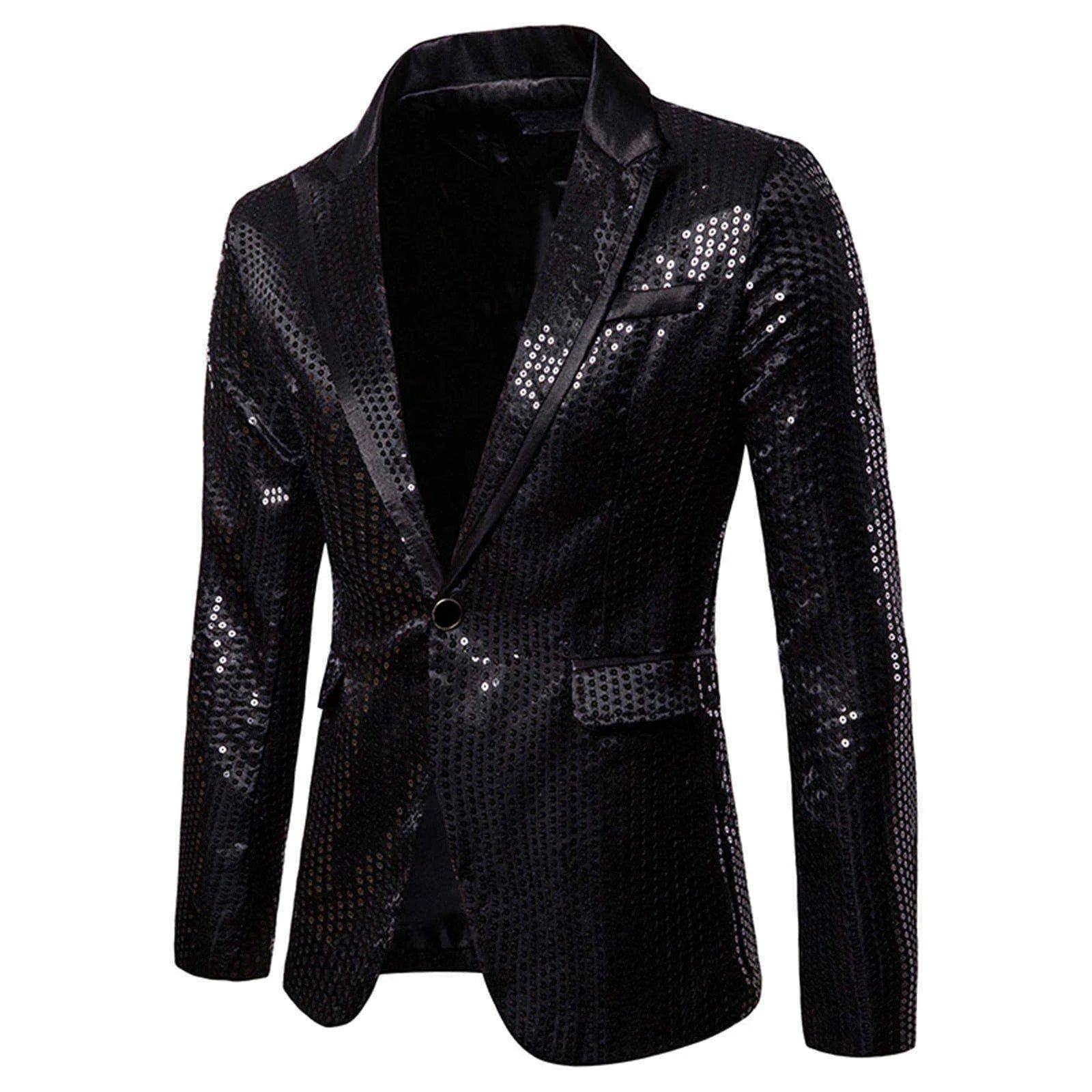 SHOWLU FASHION STORE Black / XL Fashionable Men's Luxurious Sequin Suit Jacket Color Blocking Collar Casual Single Button Blazer Coats Charm Men's Clothing