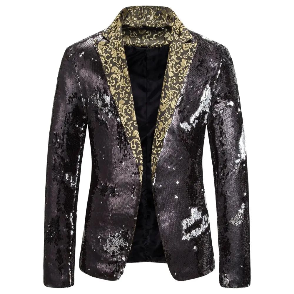 SHOWLU FASHION STORE black / XL Men's Suit Shiny two-tone sequin shawl Collar suit Men's Wedding Groom Singer Dance Sequin Suit Jacket DJ Club Stage Men's suit