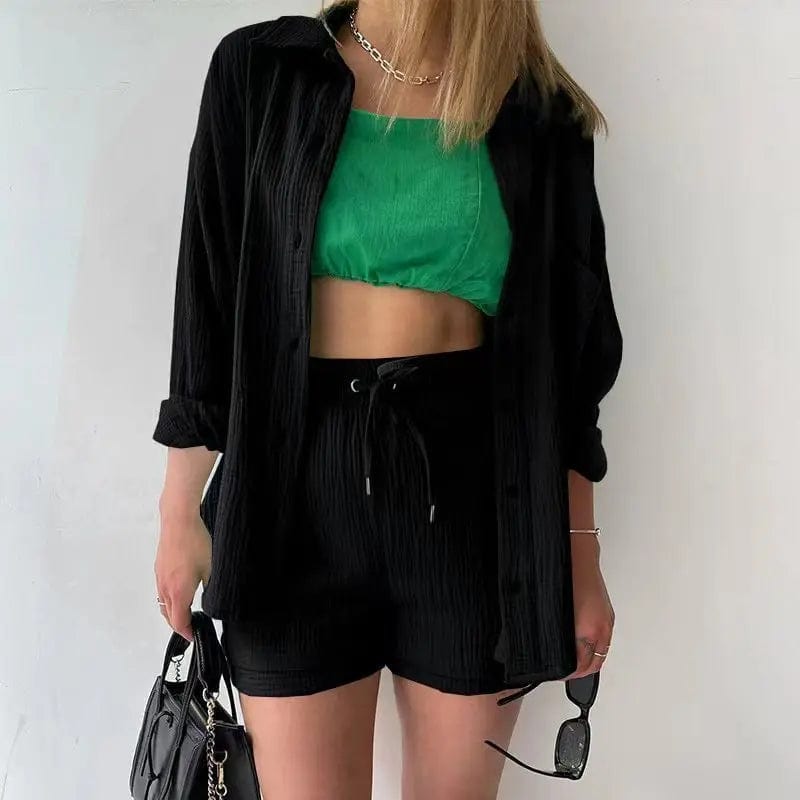 SHOWLU FASHION STORE Black / XL Oversized Shirt Shorts Two Piece Sets Women Summer Cotton Tops With Loose High Waist Shorts Suit 2023 Fashion Streetwear Outfits