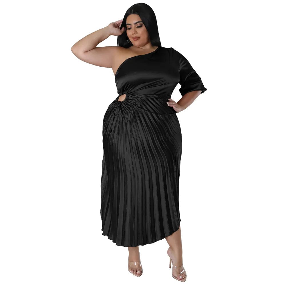 SHOWLU FASHION STORE black / XL XL-5XL 2023 Spring New Arrival African Women Half Sleeve Solid Color Polyester Pleated Dress Dashiki African Dresses for Women