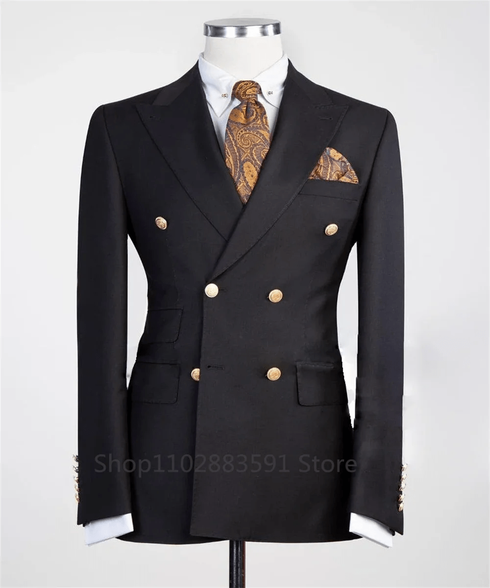 SHOWLU FASHION STORE Black / XS(EU44 or US34) 2024 Suit For Mens Groom's Wedding 1 Pieces Slim Fit Blazer Wide Shawl Lapel Luxury Men Suit Custom Made Tuxedo Gold Button