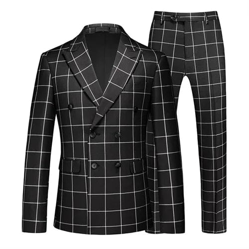 SHOWLU FASHION STORE black / XS ( Jacket + Pant ) Luxury Men Groom Wedding Suits High Quality Business Social Prom Party Double Breasted Plaid Dress 2 Piece