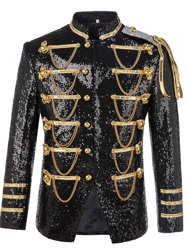 SHOWLU FASHION STORE black / XS Men Red Sequin Blazer Jacket Stage Costume MJ Uniform Bleazers Para Hombre with Chains