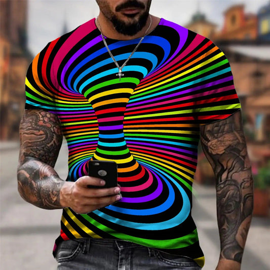  Showlu Fashion Store black / XXS Newest Fashion Men/women Rainbow 3D Printing T Shirt Vertigo Hypnotic Vortex Funny Short Sleeved Tee