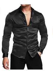 Showlu Fashion Store black / XXXL 2023 New business gentleman social fashion design shirt top Men's satin party slim-fit dress shirt