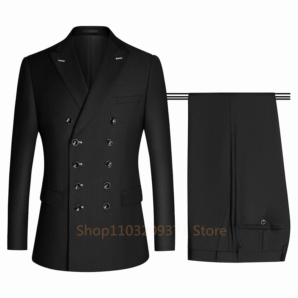 SHOWLU FASHION STORE Black / XXXL(EU56 or US46) Classic Business Suits Men Bespoke Double Breasted Jacket Pants 2 Pieces Groom Wedding Tuxedos Trajes Elegante Para Hombres 2024