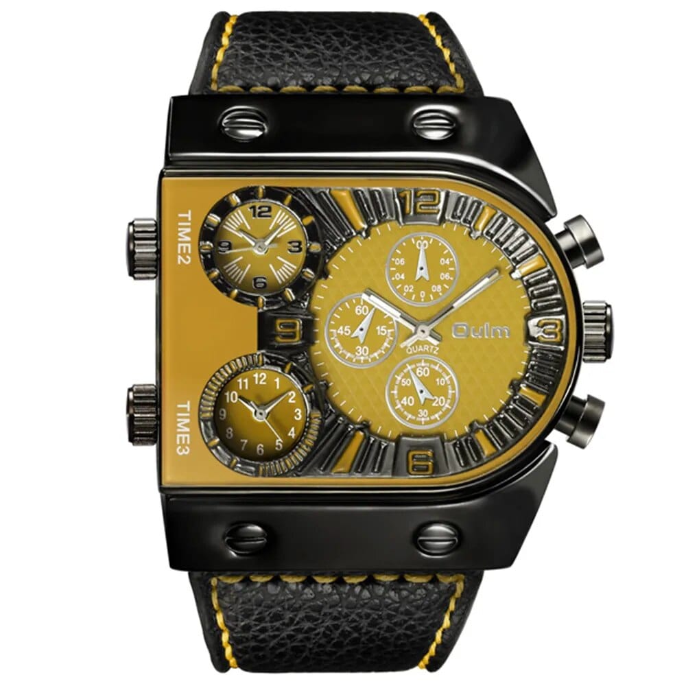  Showlu Fashion Store Black Yellow New Sport Gold Steel Watches Men Super Big Large Dial Male Quartz Clock Decorative Compass Luxury Men's Wrist Watch