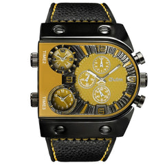  Showlu Fashion Store Black Yellow New Sport Gold Steel Watches Men Super Big Large Dial Male Quartz Clock Decorative Compass Luxury Men's Wrist Watch