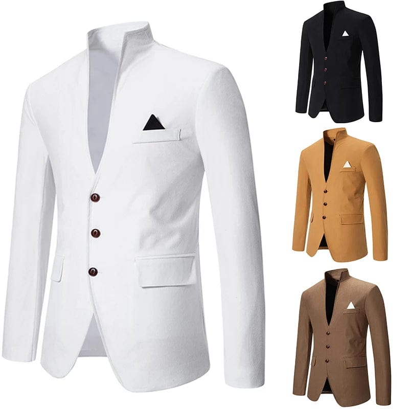 SHOWLU FASHION STORE Blazer Men's Fashion Gentleman Solid Color Comfortable Business Color Matching with Standing Collar Wedding Casual Slim Suit