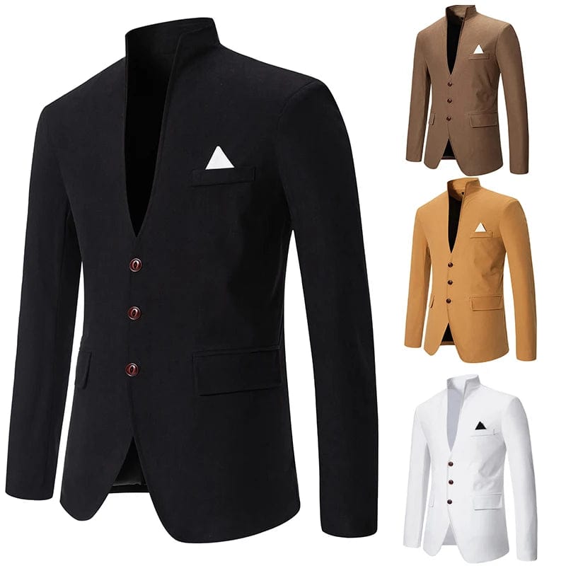 SHOWLU FASHION STORE Blazer Men's Fashion Gentleman Solid Color Comfortable Business Color Matching with Standing Collar Wedding Casual Slim Suit