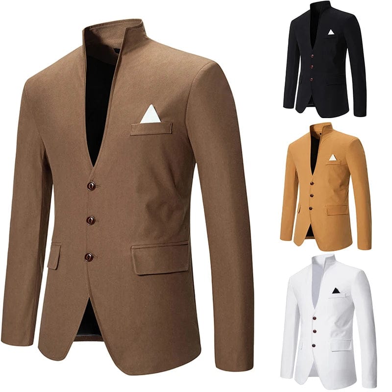 SHOWLU FASHION STORE Blazer Men's Fashion Gentleman Solid Color Comfortable Business Color Matching with Standing Collar Wedding Casual Slim Suit