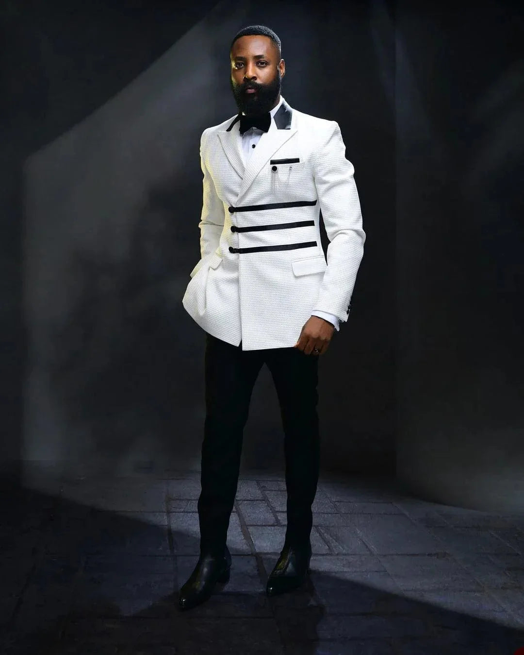 Men's plaid double-breasted wedding suit by SHOWLU FASHION STORE, featuring peak lapel tuxedo with blazer and matching trousers.