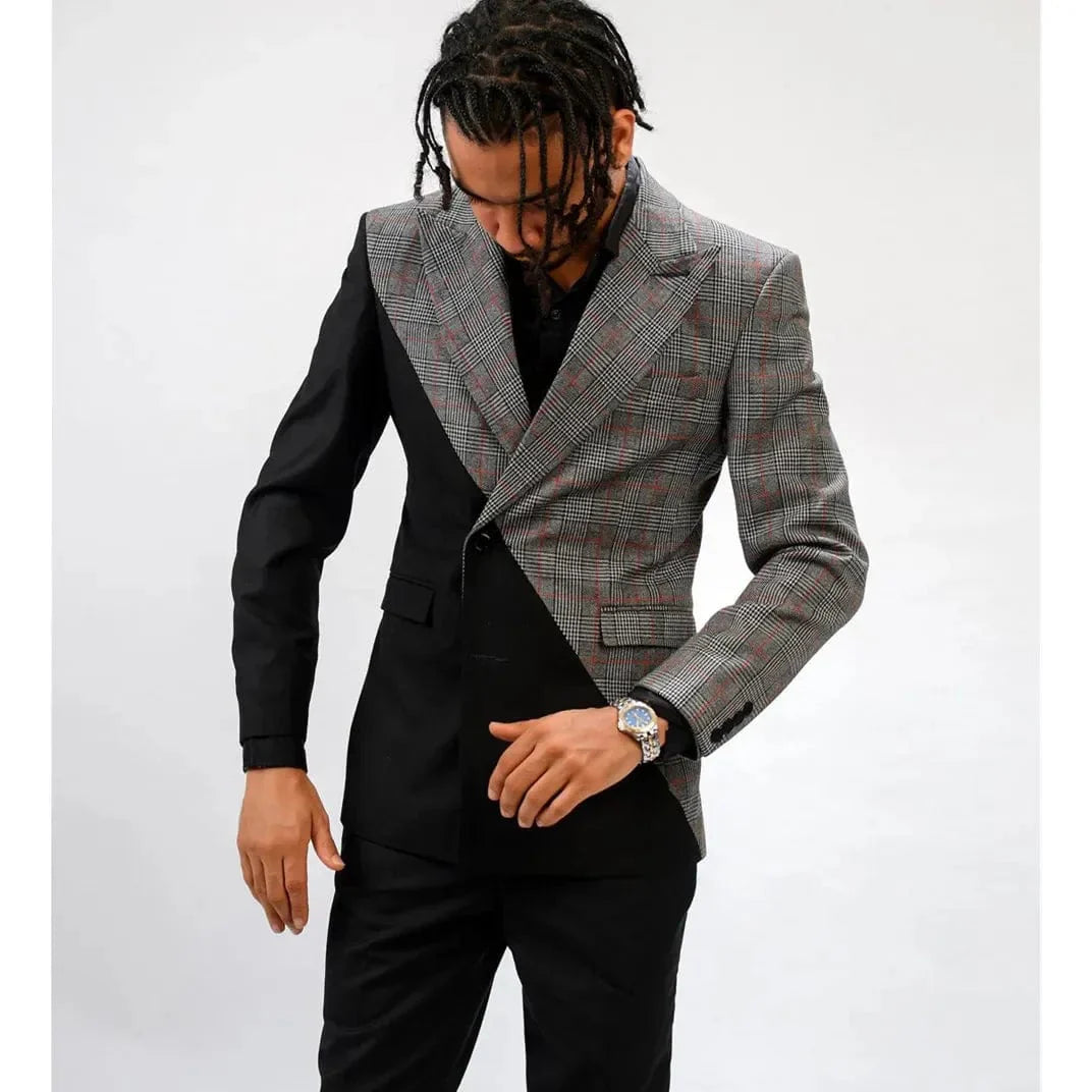 Men's plaid double-breasted wedding suit by SHOWLU FASHION STORE, featuring peak lapel tuxedo jacket and matching trousers.