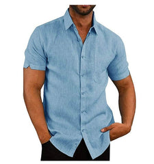  Showlu Fashion Store Bleu / 180/92A Men Short Sleeve Summer Solid Shirts Casual Loose Tops Tee