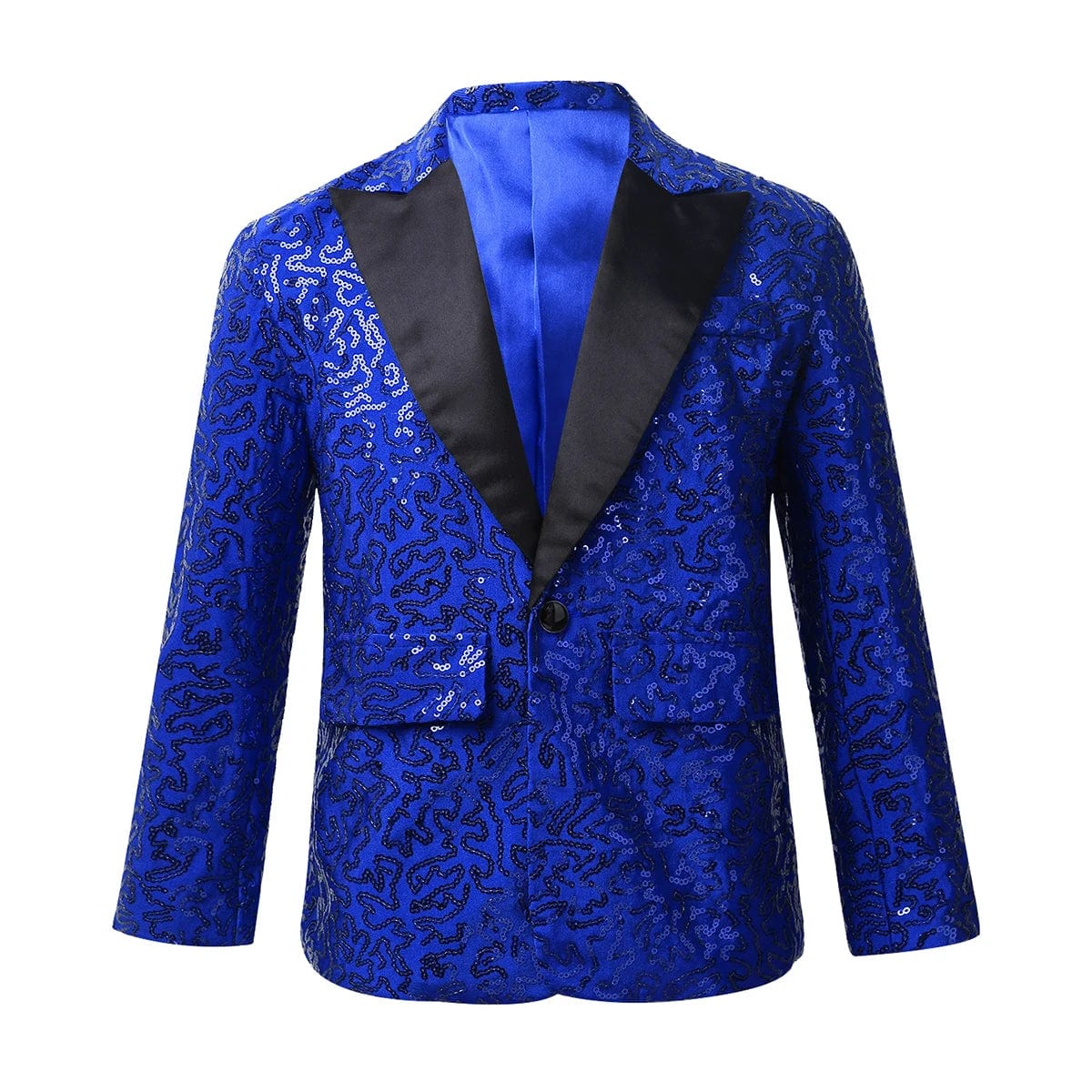  Showlu Fashion Store Blue / 16 Kids Boys Stylish Sequins Suit Lapel One Button Jacket Coat Wedding Banquet Party Modern Jazz Dancing Performance Blazer Tuxedo