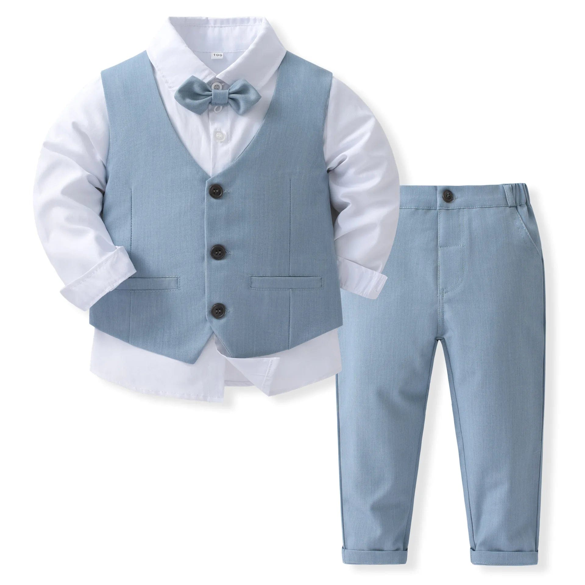  Showlu Fashion Store Blue / 24M Gentleman Outfits Birthday Costume for Boy Children Spring Autumn Boutique Clothing Set Solid Vest Suit Kids Cotton Formal Wears