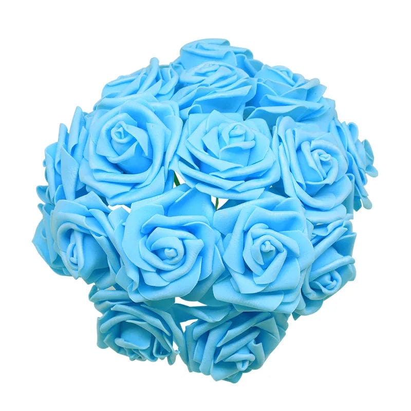 Showlu Fashion Store Blue 24pcs 7cm White Rose Artificial PE Foam Rose Flower Wedding Decoration Bridal Bouquet Scrapbooking Craft Fake Flowers DIY Suppli