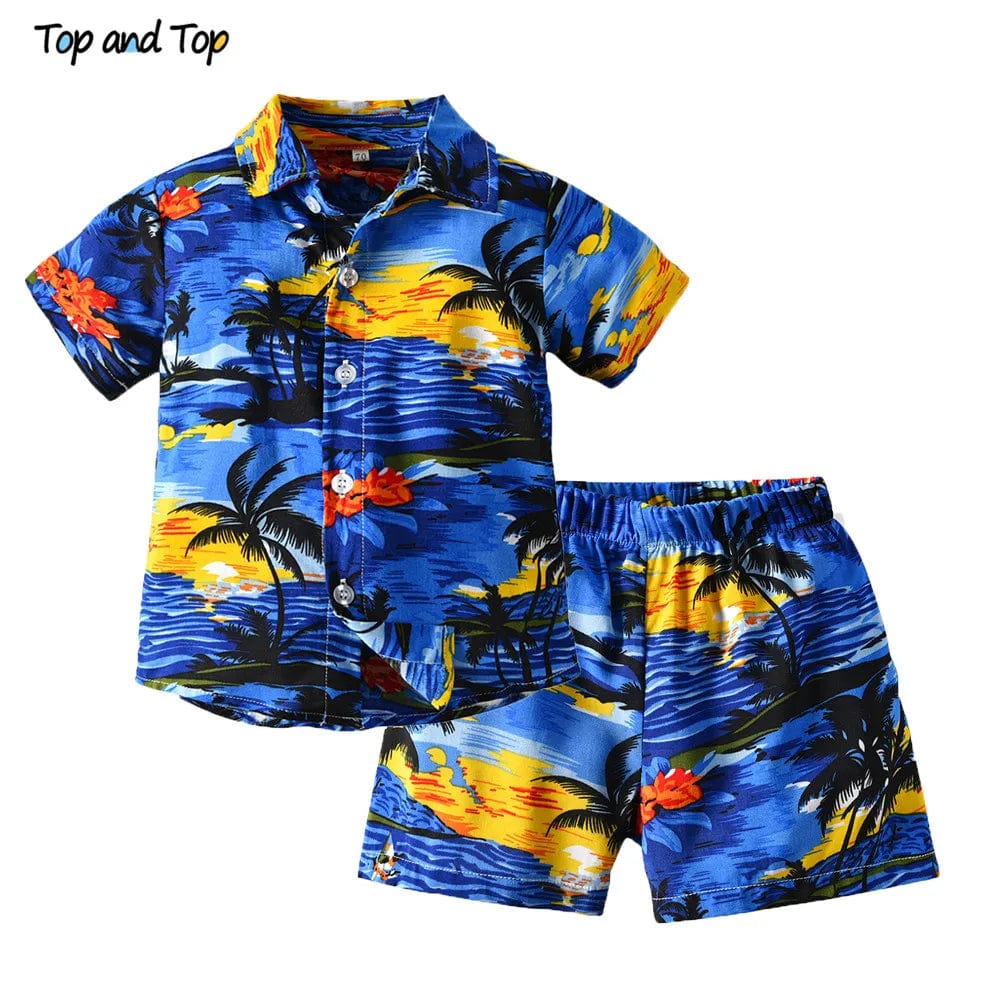  Showlu Fashion Store Blue / 2T Top and Top Brand New Kid Boys Summer Clothes Sets Short Sleeve T-Shirt Tops+Shorts Boys Casual Outfit Hawaiian Style Beachwear