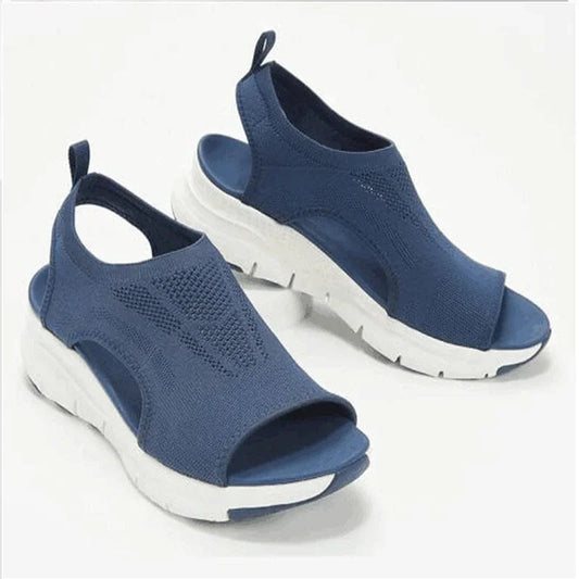  Showlu Fashion Store Blue / 35 Women Summer Mesh Casual Sandals Ladies Wedges Outdoor Shallow Platform Shoes Female Slip-On Light Comfort Shoes Plus Size