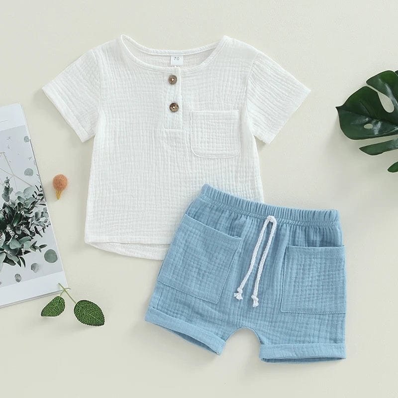 Showlu Fashion Store Blue / 3M 2Pcs Baby Boy Summer Outfits Set Short Sleeve Button Down Pocket Tops Shorts Set Toddler Clothes Cotton Soft Baby's Sets