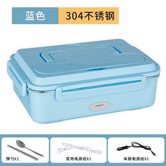  Showlu Fashion Store Blue 4-compartment tableware + household + car No Water Injection Electric Lunch Box Plug-in Electric Heating Car Lunch Box 304 Multi-Functional Fabulous Dishes Heating up Appliance Convenient Meal Box