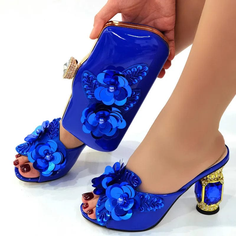  Showlu Fashion Store Blue / 43 Doershow Italian Shoes And Bag Sets For Evening Party With Stones Italian Leather Handbags Match Bags!HZX1-6