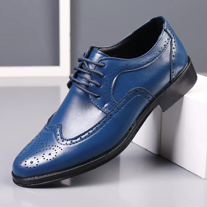 SHOWLU FASHION STORE Blue / 44 Oxford Shoes Genuine Calfskin Leather Brogue Dress Shoes Classic Business Formal Shoes Man Handcrafted Mens