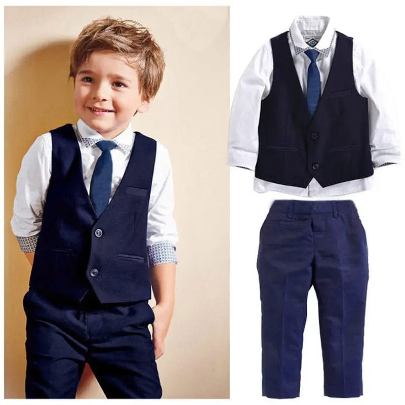  Showlu Fashion Store Blue / 4T New Baby Kids Boys Tuxedo Suit Shirt Waistcoat Tie Pants Formal Outfits Clothes Set