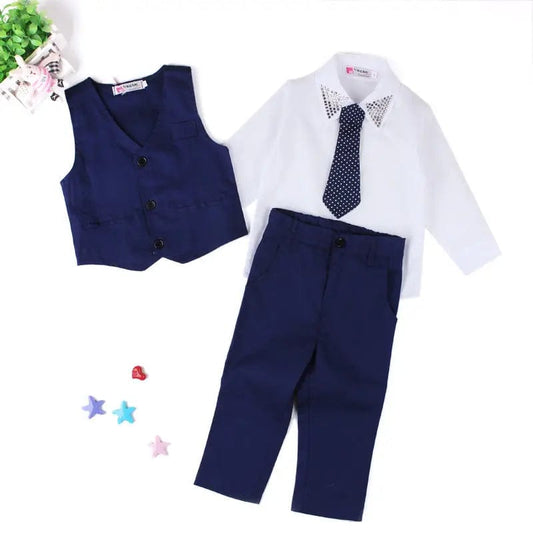  Showlu Fashion Store Blue / 4T New Baby Kids Boys Tuxedo Suit Shirt Waistcoat Tie Pants Formal Outfits Clothes Set