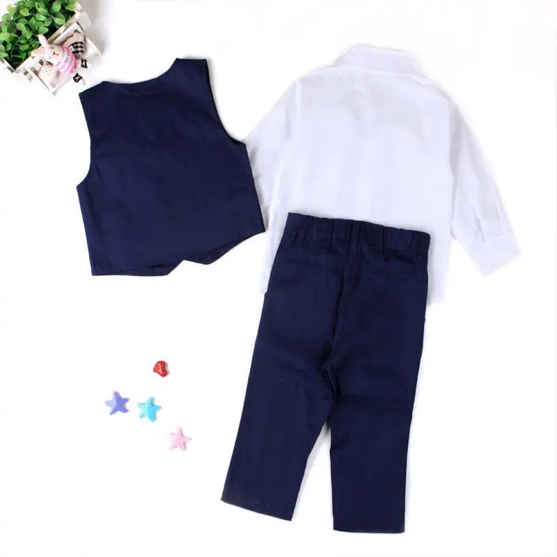  Showlu Fashion Store Blue / 4T New Baby Kids Boys Tuxedo Suit Shirt Waistcoat Tie Pants Formal Outfits Clothes Set