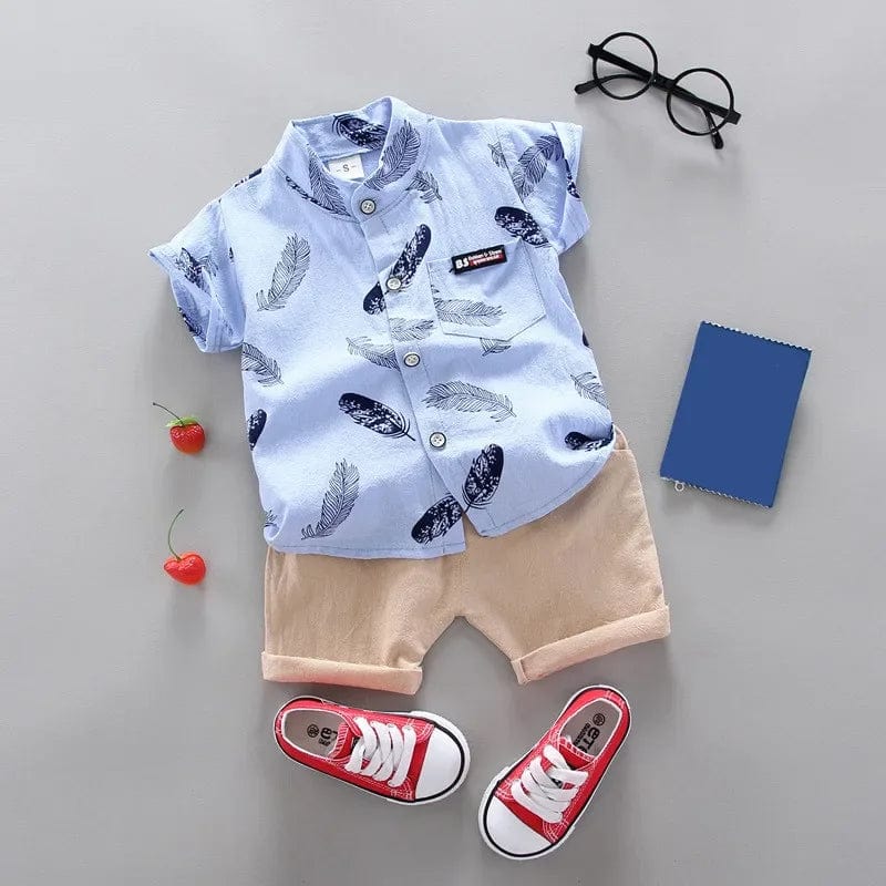  Showlu Fashion Store Blue / 4T Summer new baby boy clothing sets children's clothing cotton print short sleeve shirt + shorts set Boys clothes