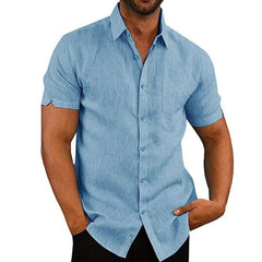  Showlu Fashion Store Blue / 4XL Original Mens Social Shirt Slim Business Formal Shirts For Men Short Sleeve Cotton Linen Shirts Blouses Casual Top Man Clothing