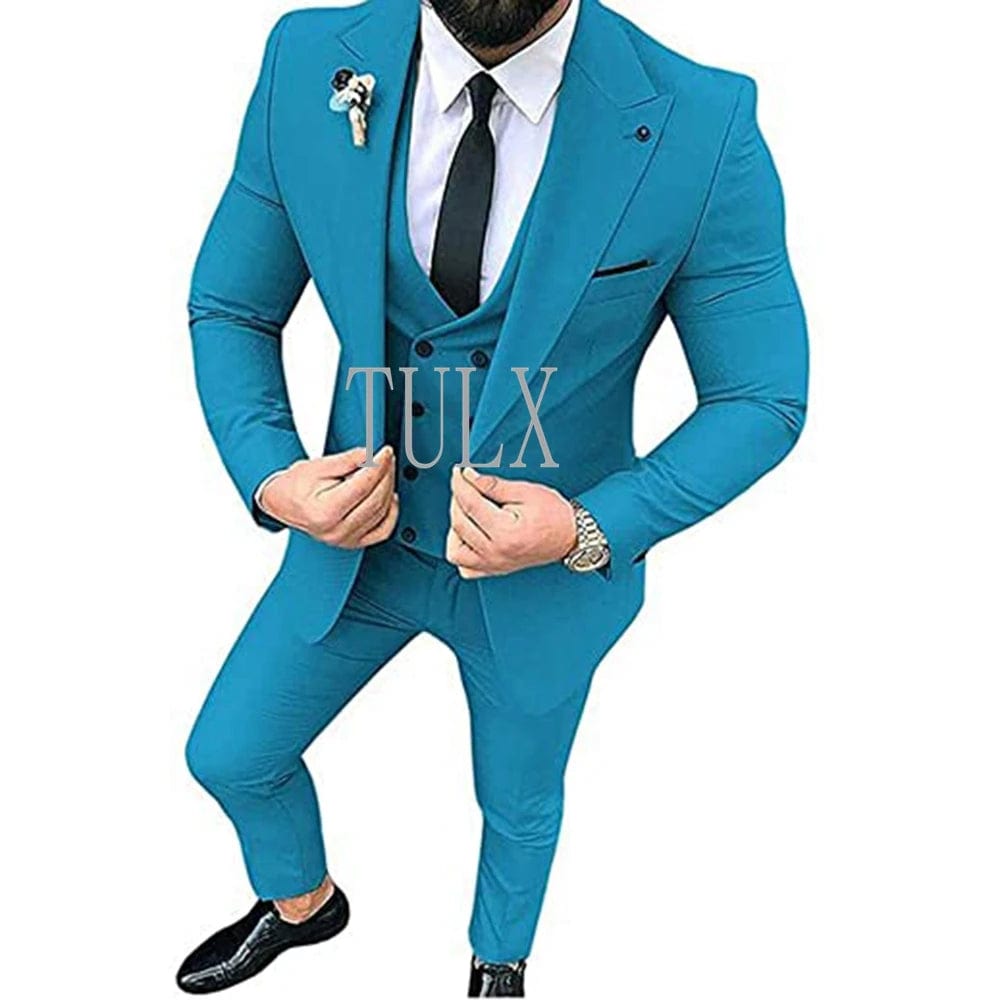 Showlu Fashion Store Blue / 5XL(EU60) / CHINA 2022 Men Suits for Wedding Party Business And Casual Suit Peak Lapel 3 Piece （Blazer + Vest + Pants）Slim Fit  Costume Homme