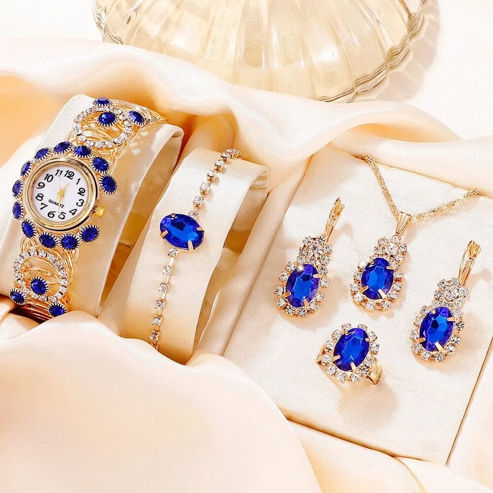 Showlu Fashion Store Blue 6PCS Set Luxury Womens Bracelet Quartz Watches For Women Magnetic Watch Ladies Sports Dress Blue Wrist Watch Clock Relogio