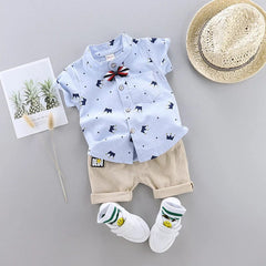  Showlu Fashion Store Blue / 9-12M IENENS Summer Baby Boys Clothes Clothing Sets Kids Short Sleeve Shirt + Shorts Outfits 1 2 3 4 Years Child Bow Tie Shirts Suits