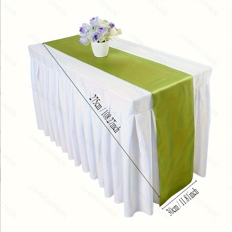 Blue satin table runner from Showlu Fashion Store, 12x108 inches, smooth polyester fabric for wedding and party table decor.