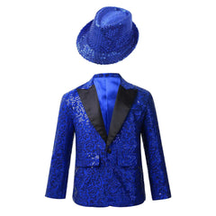  Showlu Fashion Store Blue A / 14 Kids Boys Stylish Sequins Suit Lapel One Button Jacket Coat Wedding Banquet Party Modern Jazz Dancing Performance Blazer Tuxedo