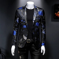  Showlu Fashion Store Blue / Asia M 45-53KG / CHINA New Vintage Luxury Jacquard Blazers Men 2022 New Flower Slim Fit Blazer Jacket Hommes Wedding Club Party Dress Singers Costumes