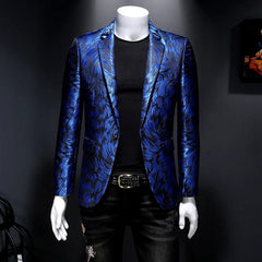 SHOWLU FASHION STORE Blue / Asia XL 60-65KG Spring Luxury Embroidery Men Blazers New Men Gold Yarn Casual Suit Jacket Stage Dress High Quality Wedding Business Bleazer Man