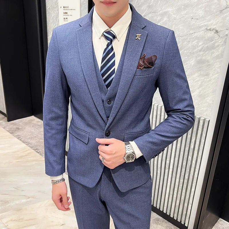  Showlu Fashion Store blue / Asian XL is Eur M High Quality 2023New Men's (suit + Vest + Trousers) Wedding Banquet Boutique Business Slim-fit Plaid Dress Three-piece Set M-5XL