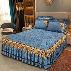 SHOWLU FASHION STORE Blue / Bed Sheet 150x200cm Plush Winter Warm Bedspread on The Bed Thickened Bed Skirt-style Embroidery Cotton Quilt Bedding Cover or Pillowcases