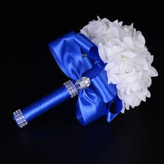 Showlu Fashion Store Blue Bridal Bridesmaid Wedding Bouquet 12 Colors Roses Artificial Holding Flowers Mariage Bouquet Wedding Accessories