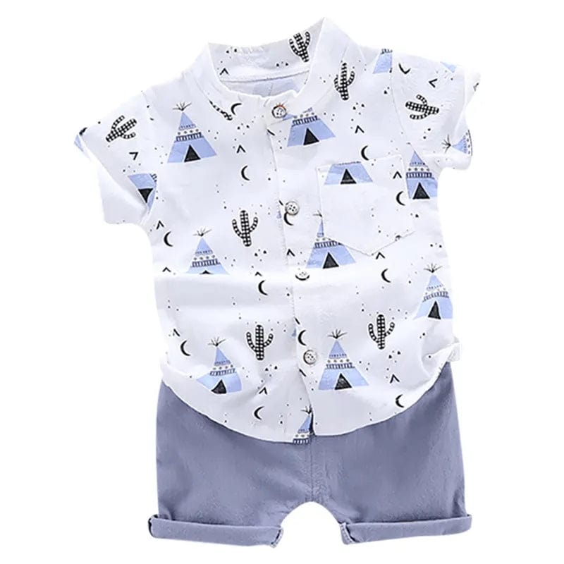  Showlu Fashion Store Blue / CHINA / 4T Summer Baby Boys Clothes Kids Casual Short Sleeve Floral Pyramid Print T-shirt Tops+Shorts Children Costume Set