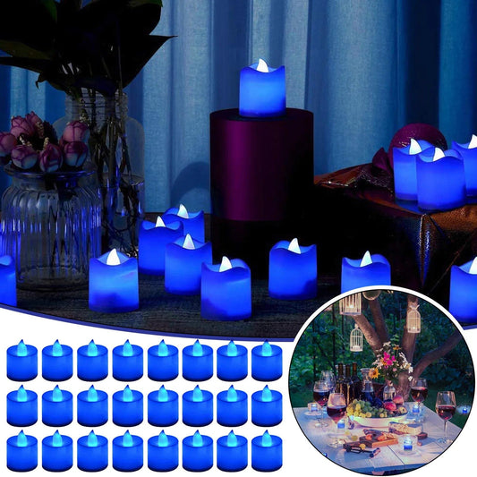 Showlu Fashion Store Blue / CHINA Blue Light Candles 24 Packs Flameless Blue Tea Lights Flickering Navy Blue Votive Candles For Cowboys Candle Lighter Home Decor