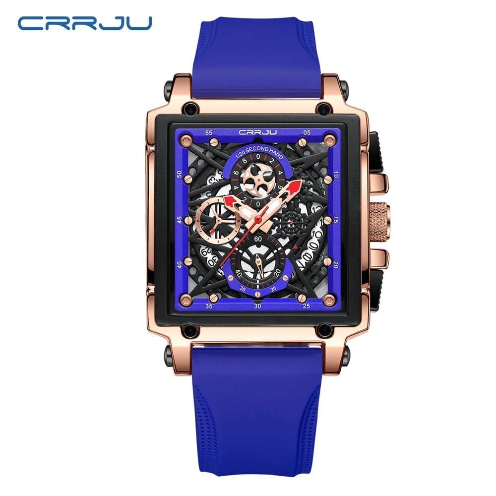  Showlu Fashion Store Blue CRRJU Men's Sports Chronograph Wrist Watch For Men Army Silicone strap Square Quartz Stop Watch Clock Man Relogios Masculino