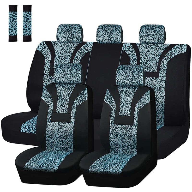  Showlu Fashion Store Blue full set Leopard Print Short Plush Universal Car Seat Cover Winter Seat Covers Fit For Most Car SUV Truck Vans Car Accessories Interior