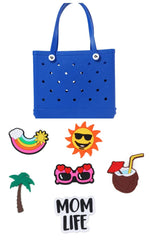  Showlu Fashion Store blue -kou / L Large Boggs Beach Bag Summer EVA Beach Basket Women Picnic Tote Bag Holes Waterproof Handbag Pouch Shopping Shoulder Bag